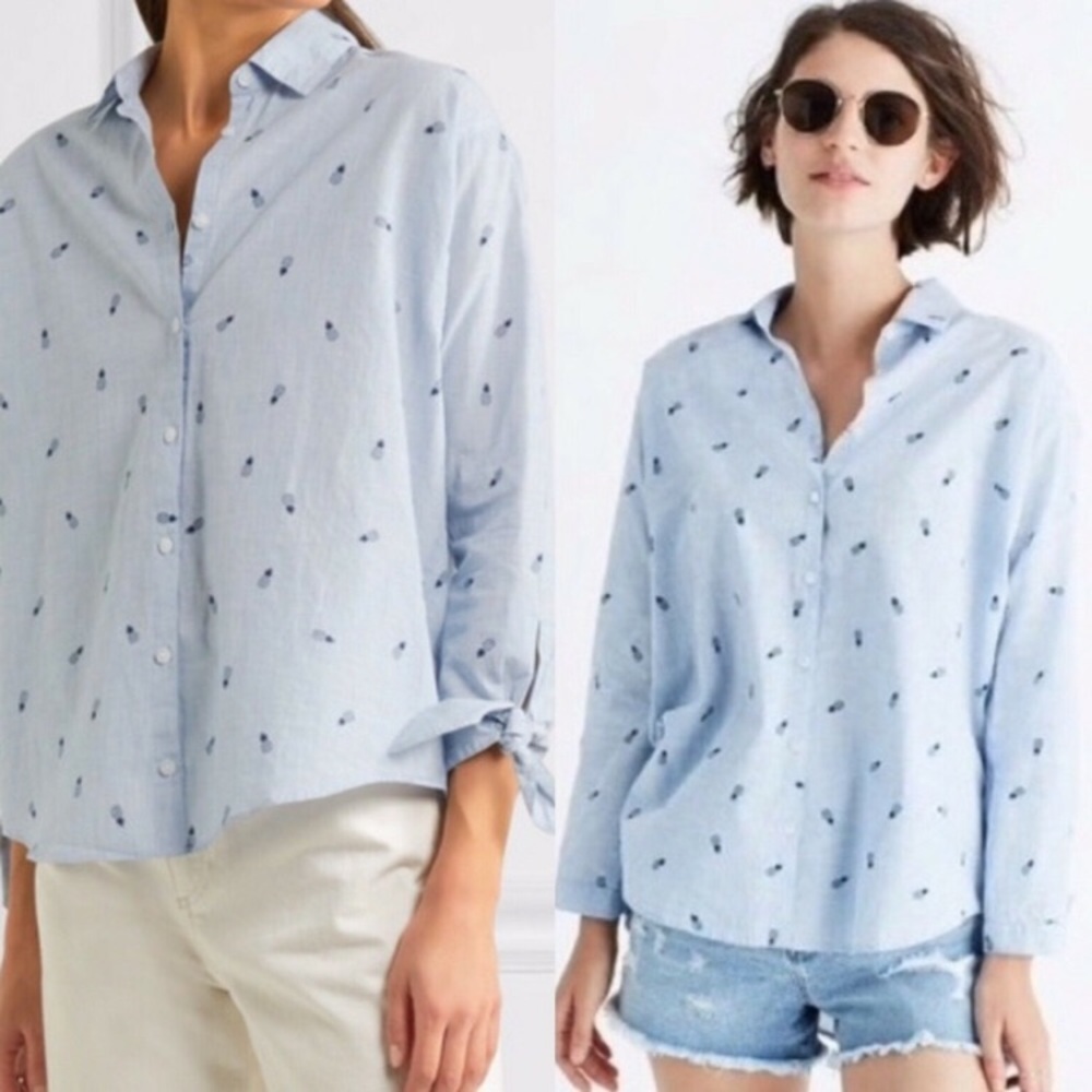 Madewell Blue Pineapple Shrunken Trapeze Shirt Top